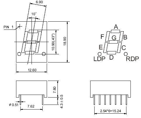 0.43인치 7세그먼트 LED 디스플레이
