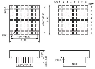 1.2인치 8x8 LED 정사각형 도트 매트릭스