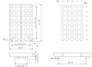 3.4인치 5x8 단색 LED 도트 매트릭스