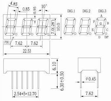 0.28인치 3자리 7세그먼트 LED 디스플레이