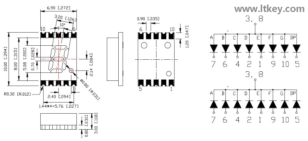 0.2인치 단일 자리 7세그먼트 SMD 디스플레이