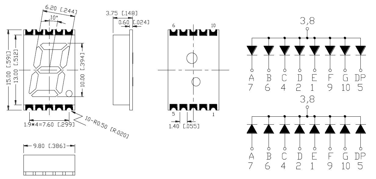 0.39인치 1자리 SMD 디스플레이 3911
