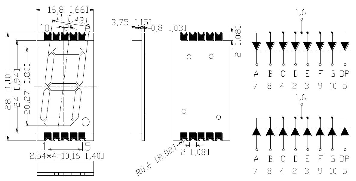 0.8인치 Fout Digit 7세그먼트 SMD 디스플레이(회색 얼굴)