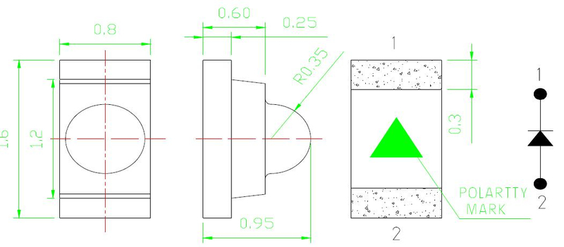 0603 순수 녹색 SMD LED(len 및 35도)