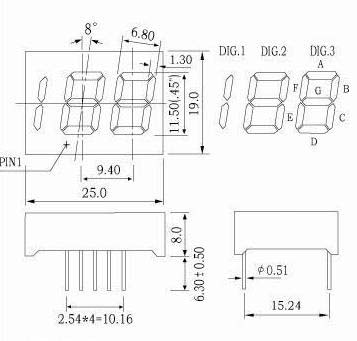 0.45인치 2.5자리 숫자 LED 디스플레이