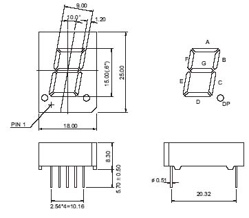 0.6인치 7세그먼트 LED 디스플레이(DP 2개 포함)