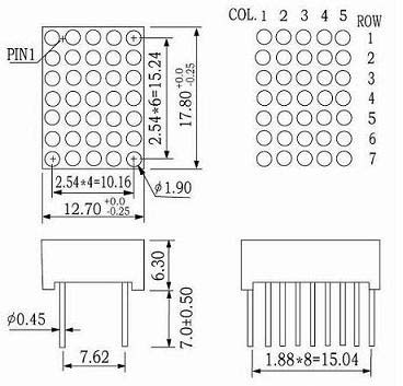 0.7 인치 5x7 듀얼 컬러 LED 도트 매트릭스