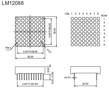 1.2인치 8x8 듀얼 컬러 LED 도트 매트릭스