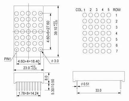 1.2인치 5x7 듀얼 컬러 LED 도트 매트릭스