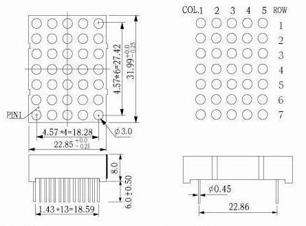 1.20''(30mm) 5x7 이중 색상 도트 매트릭스 LED 디스플레이