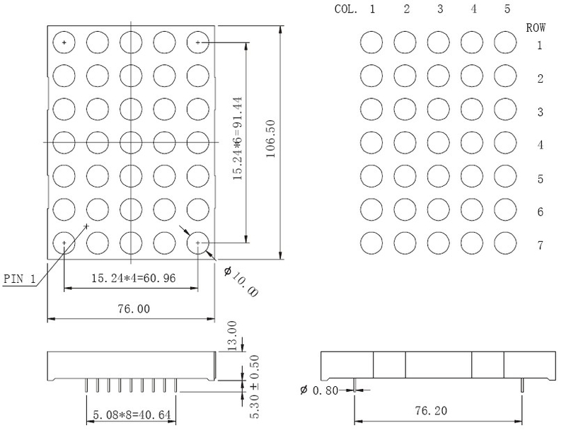 4인치 5x7 듀얼 컬러 도트 매트릭스 LED 디스플레이