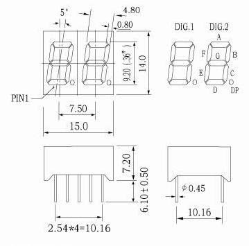 0.36'' 이중 숫자 7 세그먼트 LED 디스플레이