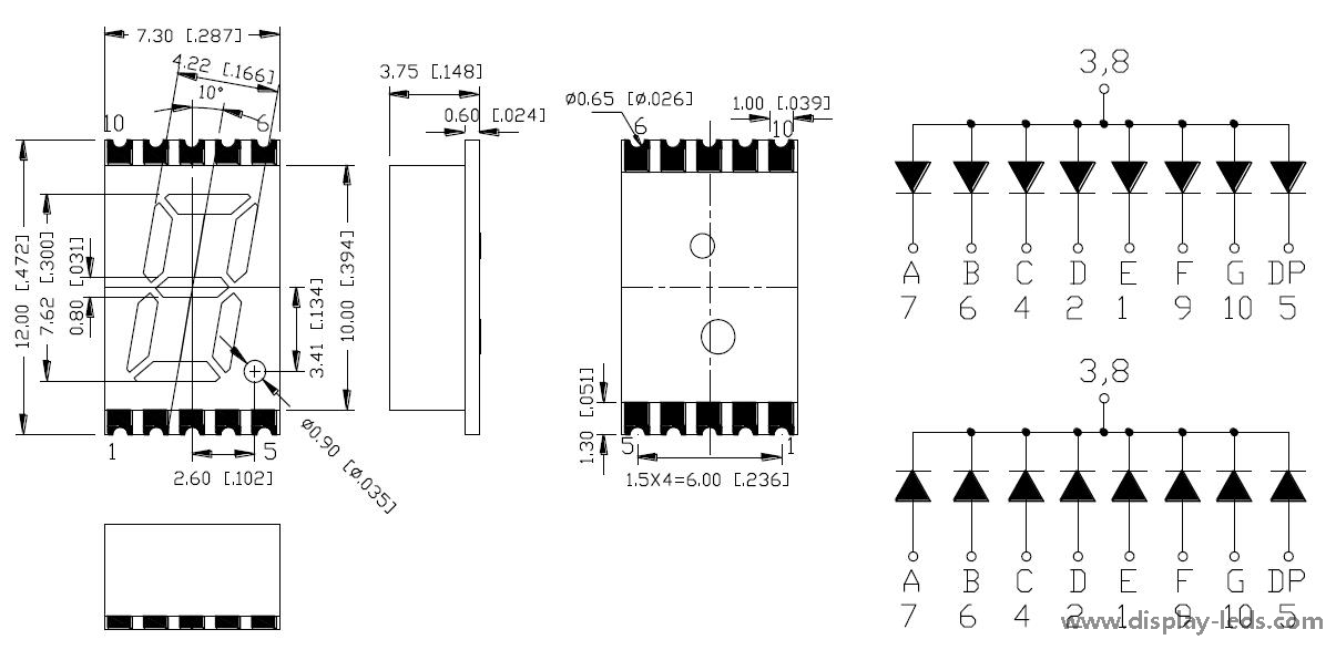 0.3인치 단일 자리 7세그먼트 SMD 디스플레이