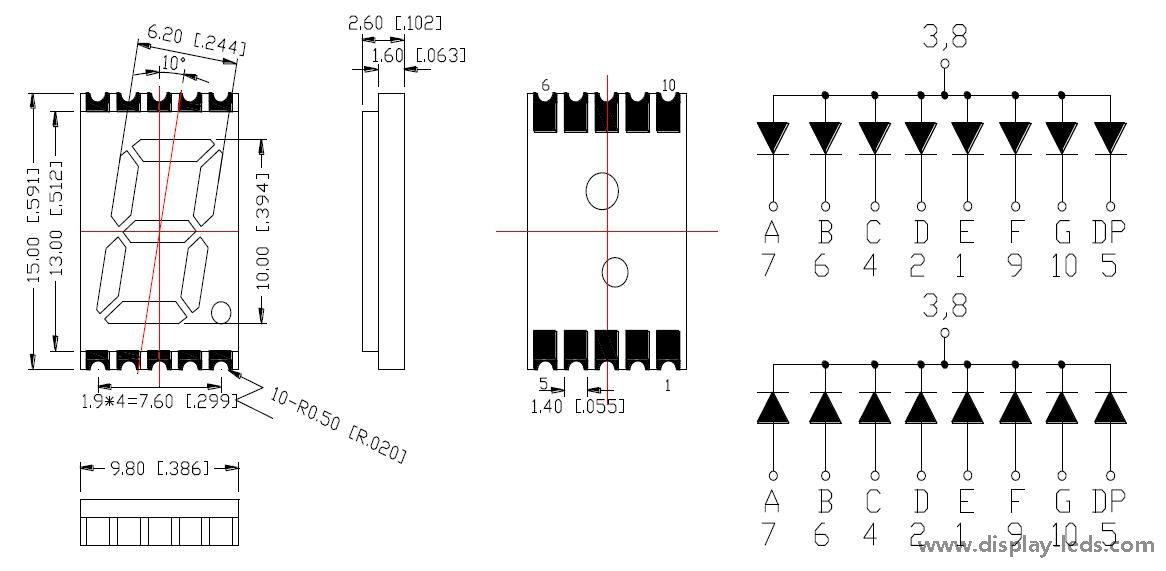 0.39인치 단일 자리 7세그먼트 초박형 SMD 디스플레이