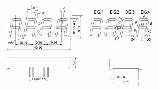 0.4 인치 4자리 시계 LED 디스플레이