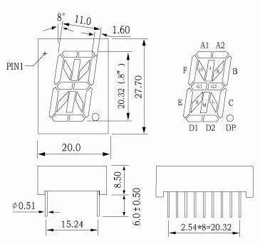 0.8인치 16세그먼트 LED 디스플레이