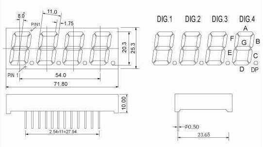 0.8인치 4자리 7세그먼트 LED 디스플레이