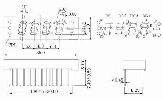 0.25인치 7 세그먼트 클록 LED 디스플레이(정적 회로 포함)