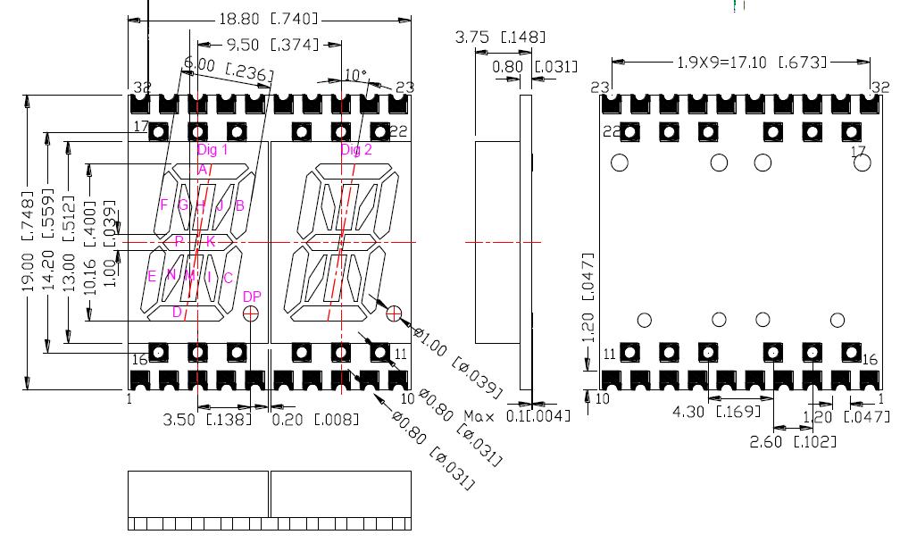 0.4인치 2자리 영숫자 디스플레이 4021