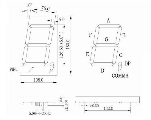 5''(126.6mm) 숫자 디스플레이(오른쪽 DP 및 쉼표 포함)