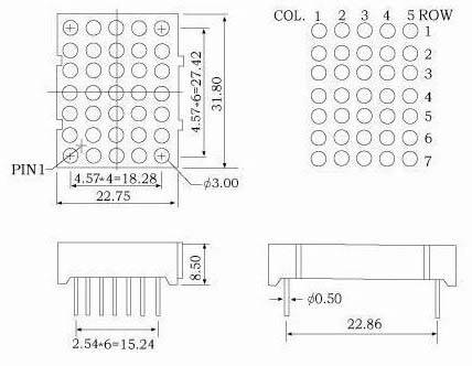 1.2인치(30mm) 5x7 도트 매트릭스 LED 디스플레이