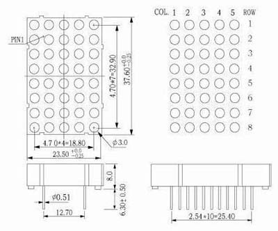 1.4인치 5x8 LED 이중 색상 LED 도트 매트릭스