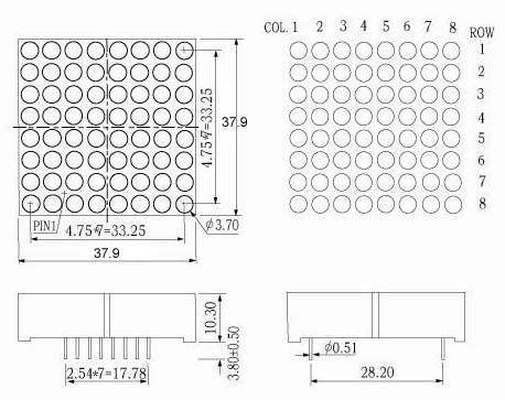1.5인치 8x8 LED 도트 매트릭스
