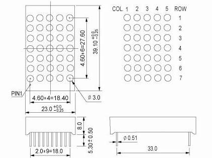 1.2인치 5x7 이중 색상 LED 도트 매트릭스