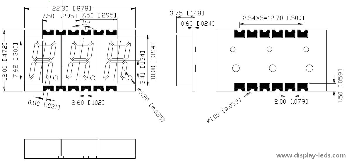 0.3인치 3자리 7세그먼트 SMD 디스플레이