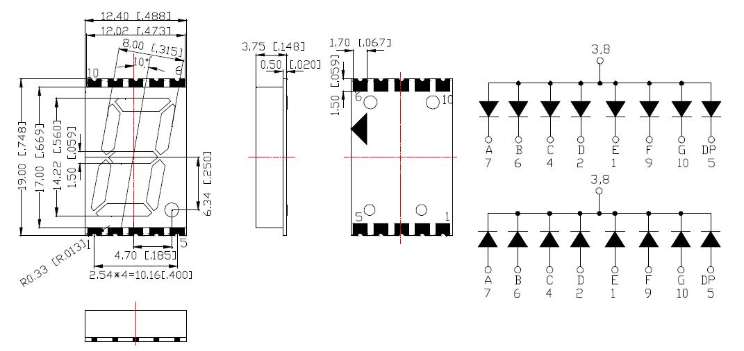 0.56 인치 1 자리 SMD LED 디스플레이 5611