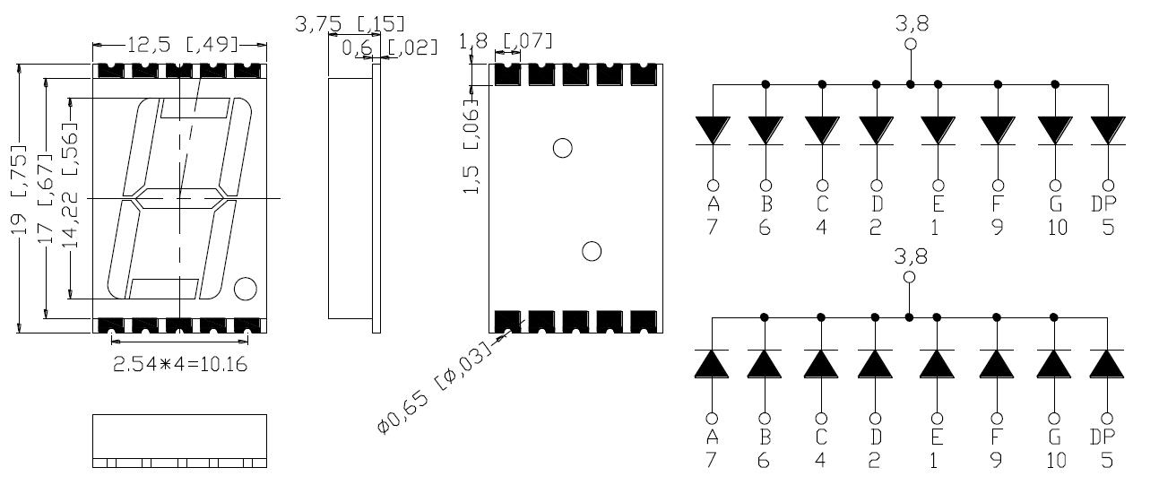 0.56인치 단일 자리 숫자 SMD 디스플레이