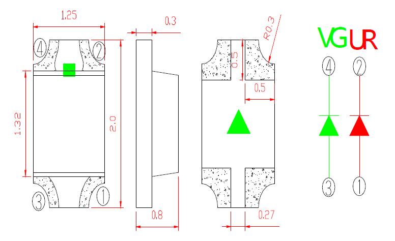 순수 녹색 520nm의 0805 적록색 SMD LED