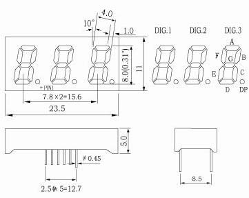 0.31인치 3자리 7세그먼트 LED 디스플레이
