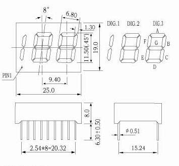 0.45인치 2.5자리 7세그먼트 LED 디스플레이
