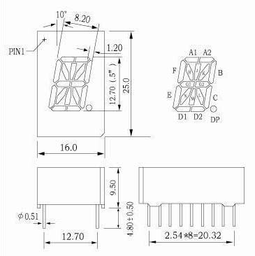 공통 핀 10이 있는 0.5인치 영숫자 LED 디스플레이
