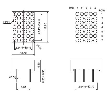 0.7인치 5x7 LED 도트 매트릭스