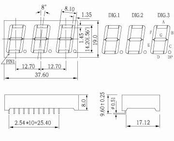 0.56'' 3자리 숫자 LED 디스플레이