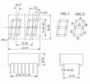 0.43인치 듀얼 디지트 7세그먼트 LED 디스플레이