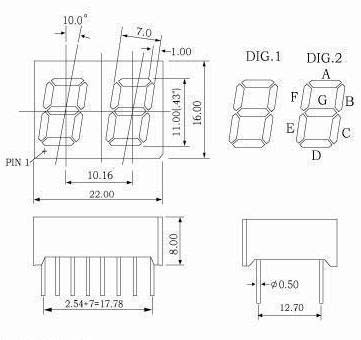 0.43인치 듀얼 디지트 7세그먼트 LED 디스플레이