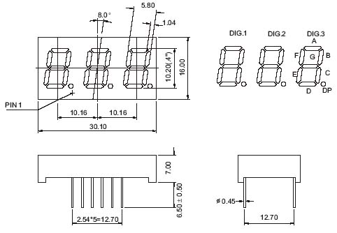 0.4인치 3자리 7세그먼트 LED 디스플레이