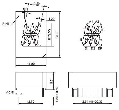 0.5인치 16세그먼트 LED 디스플레이