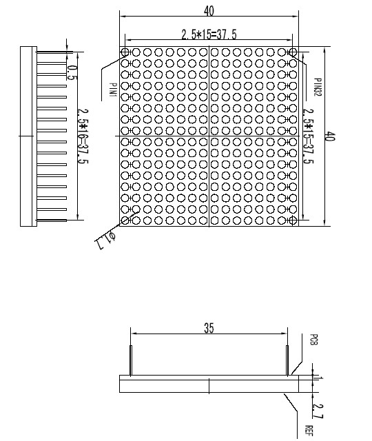 일반적인 양극이있는 1.5 인치 16x16 도트 매트릭스 LED 디스플레이