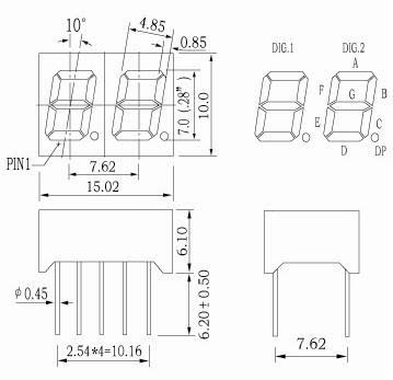 0.28인치 듀얼 디지트 7세그먼트 LED 디스플레이