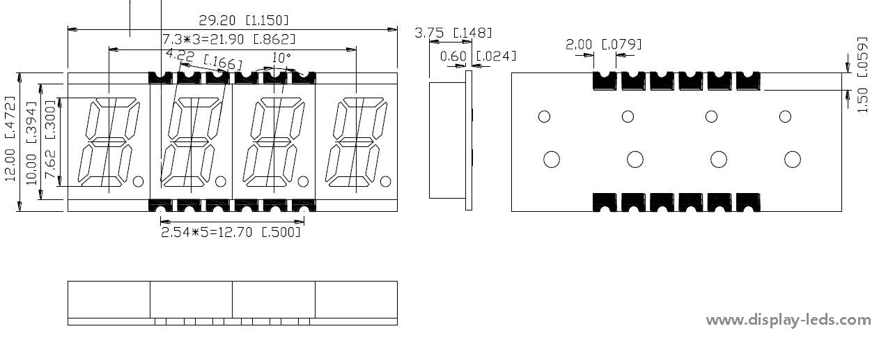 0.3인치 4자리 7세그먼트 SMD 디스플레이