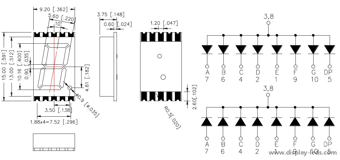0.4인치 단일 자리 7세그먼트 SMD 디스플레이