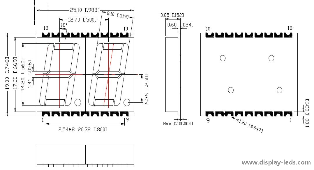 0.56인치 2자리 7세그먼트 SMD 디스플레이