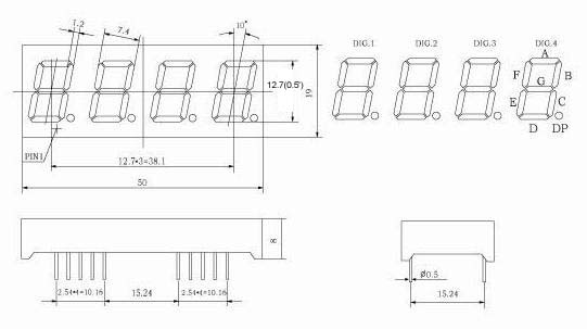 0.5인치 4자리 숫자 LED 디스플레이