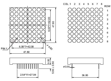 1.9인치 8x8 듀얼 컬러 LED 도트 매트릭스