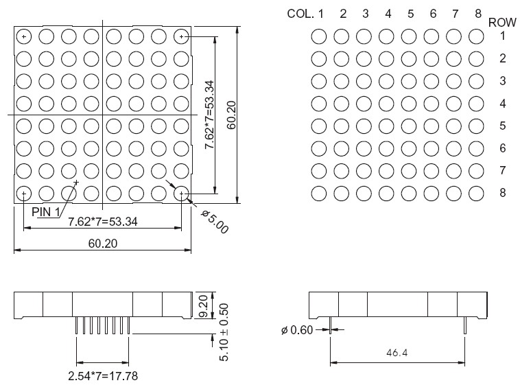 2.3인치 8x8 LED 도트 매트릭스