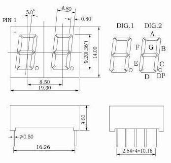 0.36인치 듀얼 디지트 7세그먼트 LED 디스플레이